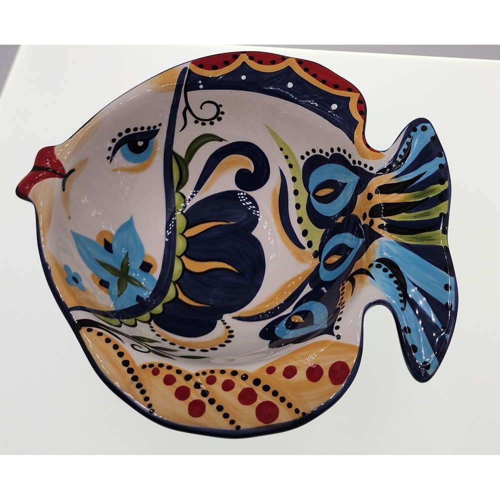 Espana Lifestyle BOCCA Fish Shaped Serving Bowl Hand Painted Ceramic Floral 3D - Picture 1 of 8